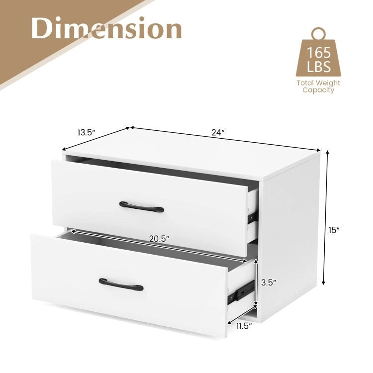 Stapelbare horizontale Kommode mit 2 Schubladen und Griffen