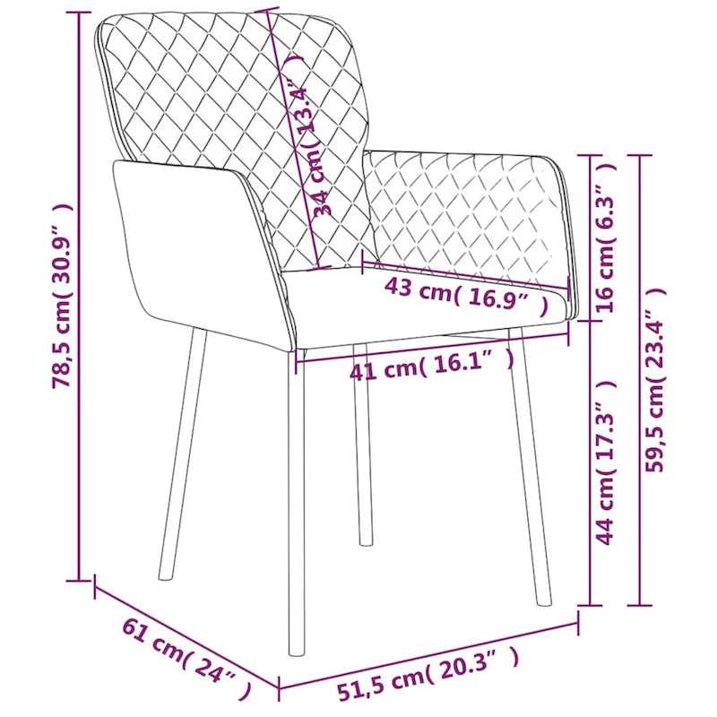 Lot de 2 chaises d’appoint rembourrées pour salle de séjour, velours - 20.3 x 24 x 30.9