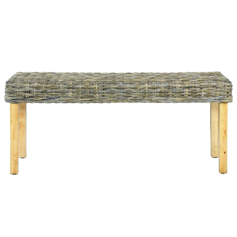 Banco de 43.3 de ratán Kubu natural y madera maciza de mango