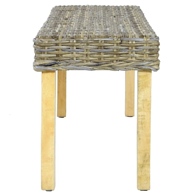 Banco de 43.3 de ratán Kubu natural y madera maciza de mango