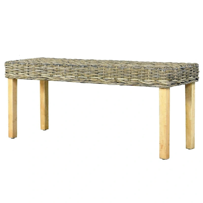 Banco de 43.3 de ratán Kubu natural y madera maciza de mango