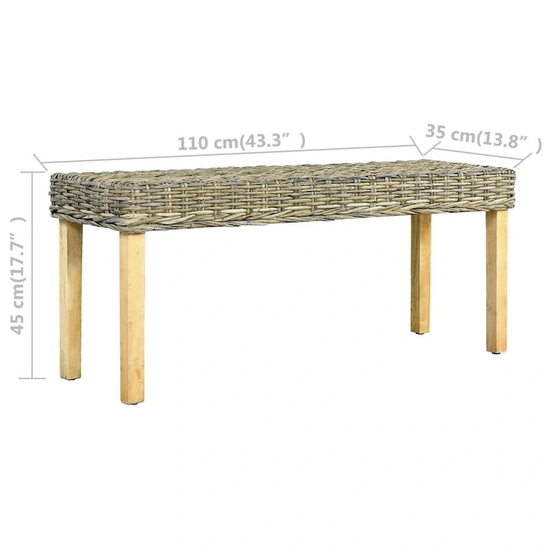 Bank aus natürlichem Kubu-Rattan und massivem Mangoholz, 43.3