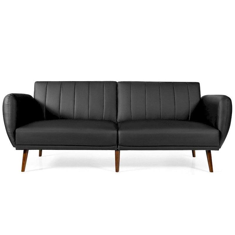 Verwandelbares Futon-Schlafsofa aus Kunstleder mit verstellbarer Rückenlehne und Holzbeinen - 81 x 33.5 x 31.5 (L x W x H)