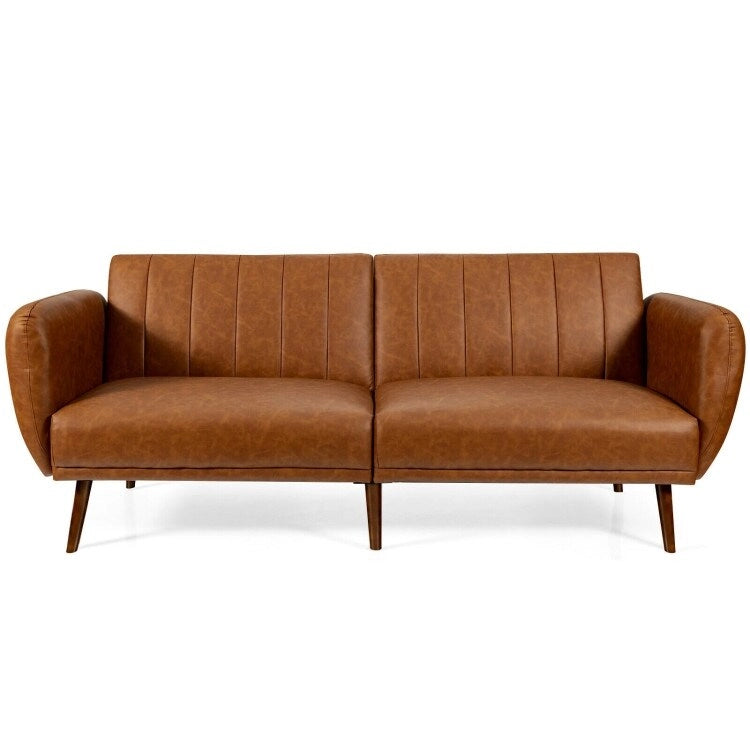 Canapé-lit futon convertible en similicuir PU, dossier réglable et pieds en bois - 81 x 33.5 x 31.5 (L x W x H)