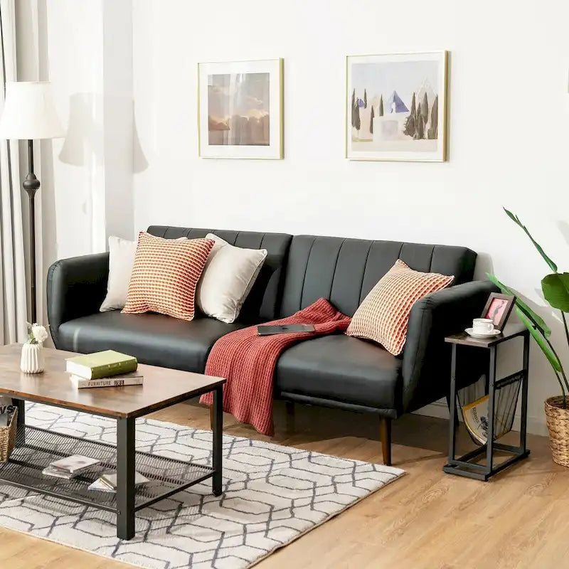 Canapé-lit futon convertible en similicuir PU, dossier réglable et pieds en bois - 81 x 33.5 x 31.5 (L x W x H)