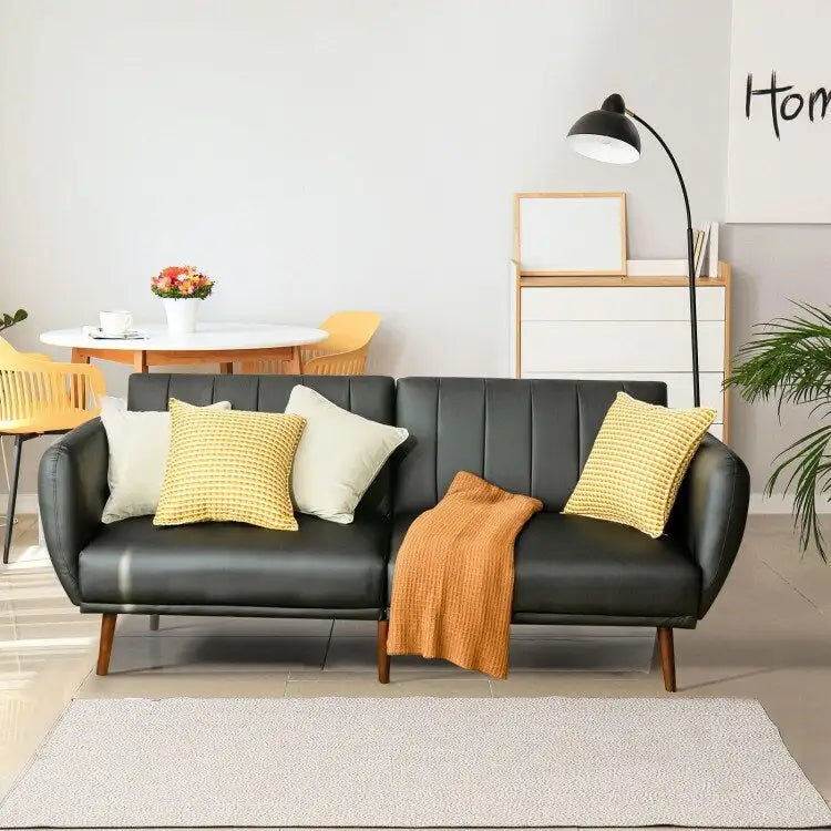 Canapé-lit futon convertible en similicuir PU, dossier réglable et pieds en bois - 81 x 33.5 x 31.5 (L x W x H)