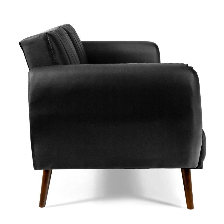 Canapé-lit futon convertible en similicuir PU, dossier réglable et pieds en bois - 81 x 33.5 x 31.5 (L x W x H)