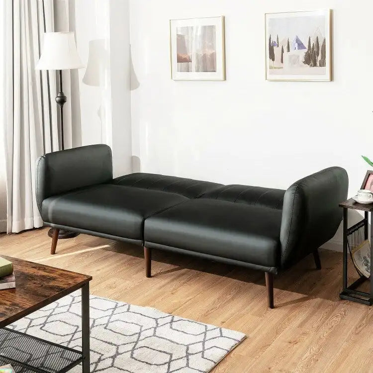 Canapé-lit futon convertible en similicuir PU, dossier réglable et pieds en bois - 81 x 33.5 x 31.5 (L x W x H)
