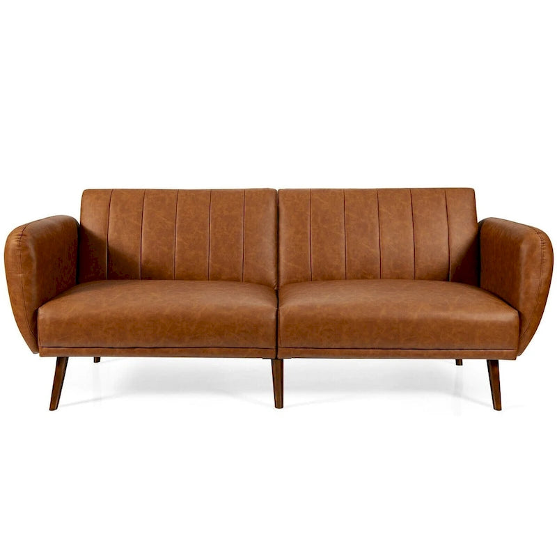 Canapé-lit futon convertible en similicuir PU, dossier réglable et pieds en bois - 81 x 33.5 x 31.5 (L x W x H)