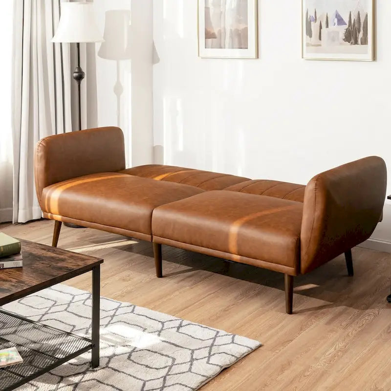 Canapé-lit futon convertible en similicuir PU, dossier réglable et pieds en bois - 81 x 33.5 x 31.5 (L x W x H)
