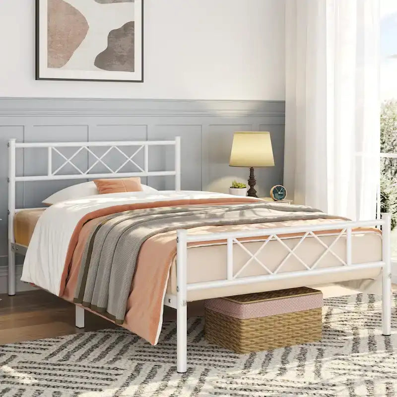 Base de cama metálica con somier de láminas