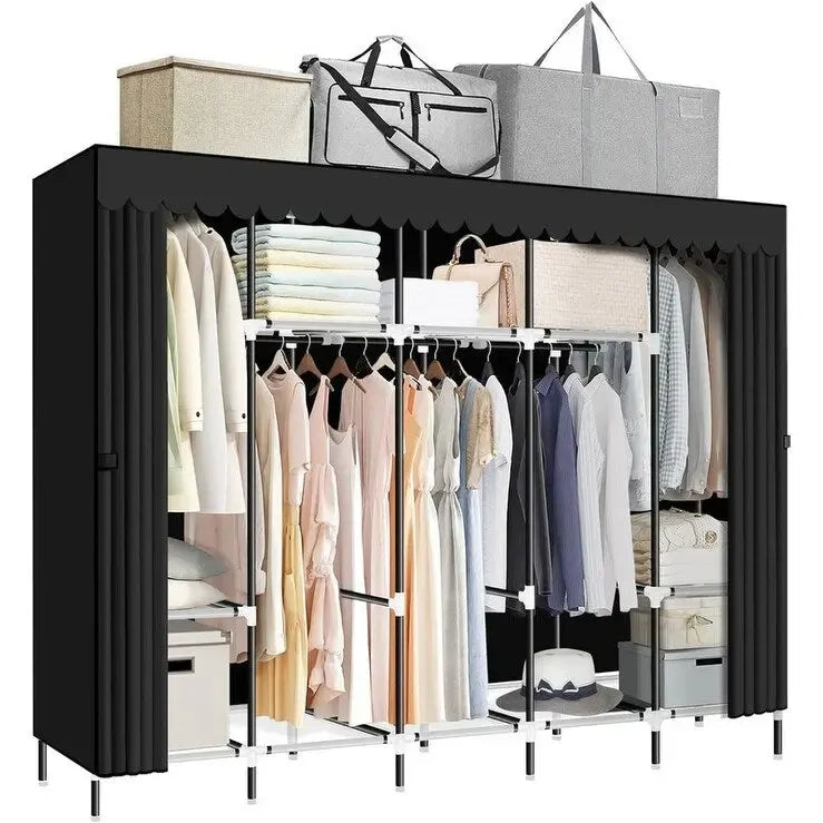 Schwarzer tragbarer Kleiderschrank für hängende Kleidung - 82D x 17.7W x 69H