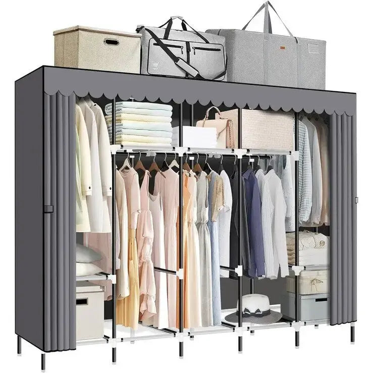 Schwarzer tragbarer Kleiderschrank für hängende Kleidung - 82D x 17.7W x 69H