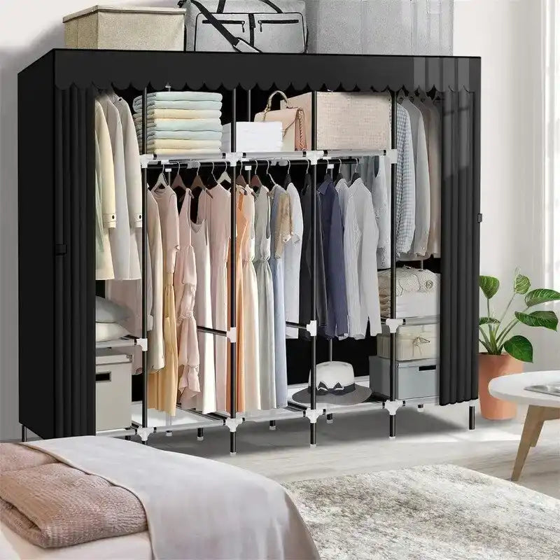 Schwarzer tragbarer Kleiderschrank für hängende Kleidung - 82D x 17.7W x 69H