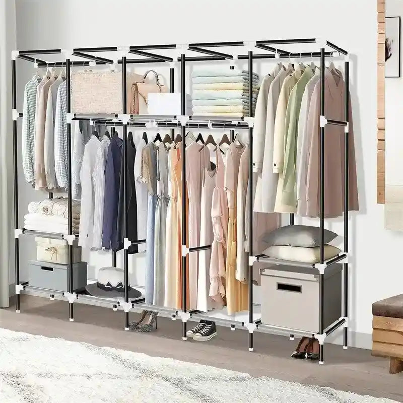 Schwarzer tragbarer Kleiderschrank für hängende Kleidung - 82D x 17.7W x 69H