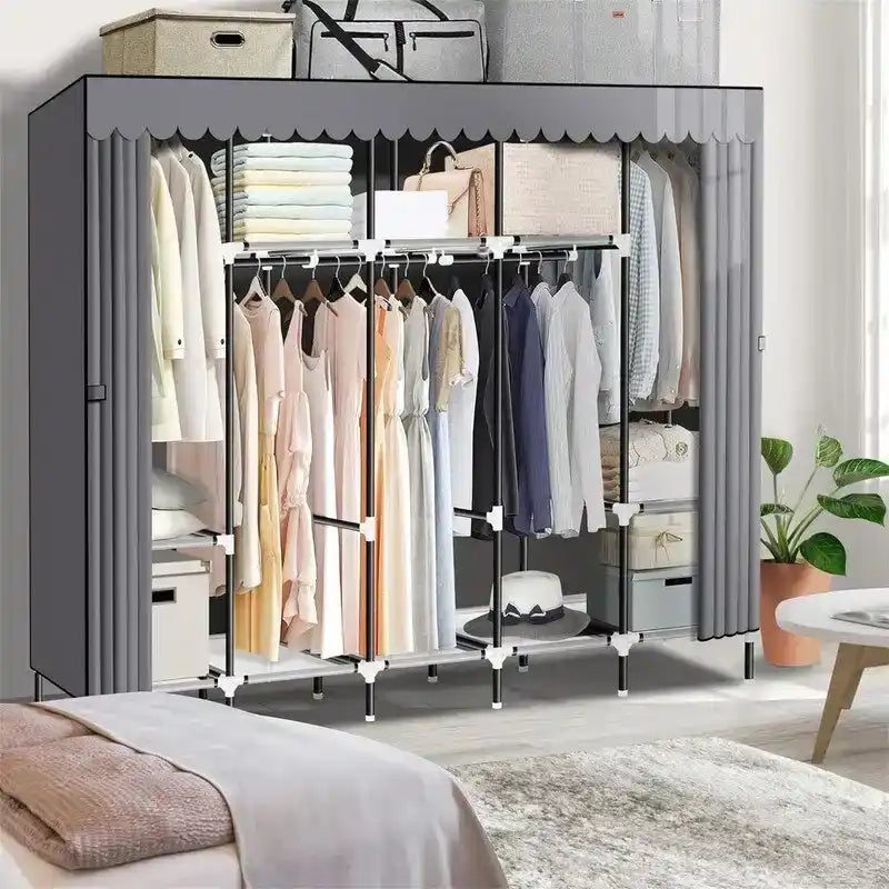 Schwarzer tragbarer Kleiderschrank für hängende Kleidung - 82D x 17.7W x 69H