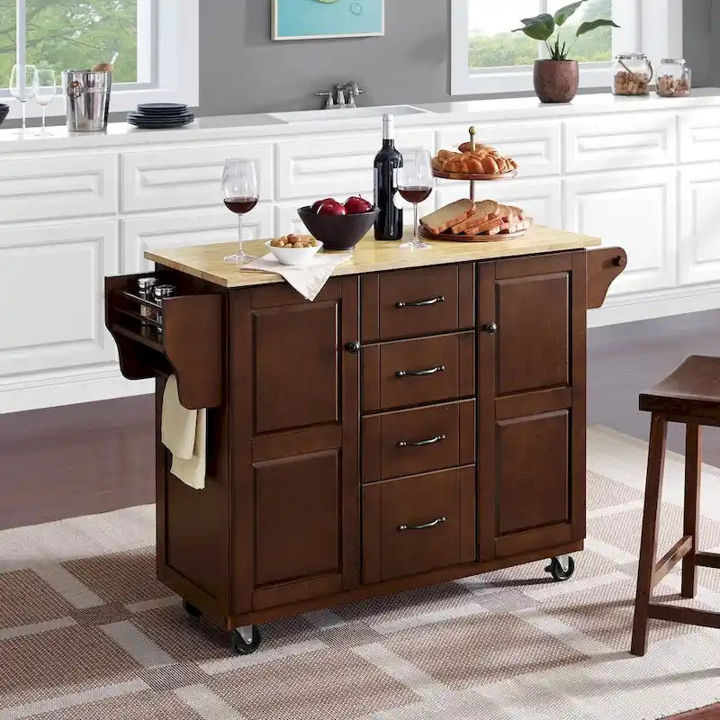 Carrito de cocina con superficie de madera natural - 18d x 51.5w x 35.25h