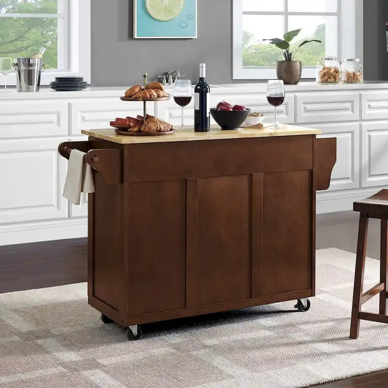Carrito de cocina con superficie de madera natural - 18d x 51.5w x 35.25h
