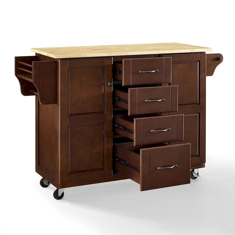 Carrito de cocina con superficie de madera natural - 18d x 51.5w x 35.25h