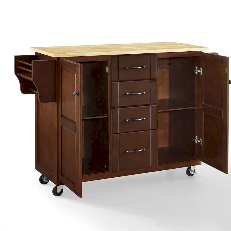 Carrito de cocina con superficie de madera natural - 18d x 51.5w x 35.25h