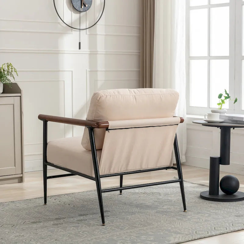 Fauteuil d’appoint confortable en lin, rembourré et capitonné de boutons, fauteuil de lecture pour le salon ou la chambre
