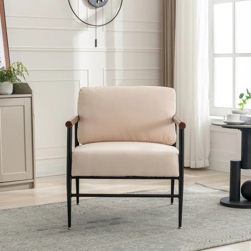 Fauteuil d’appoint confortable en lin, rembourré et capitonné de boutons, fauteuil de lecture pour le salon ou la chambre