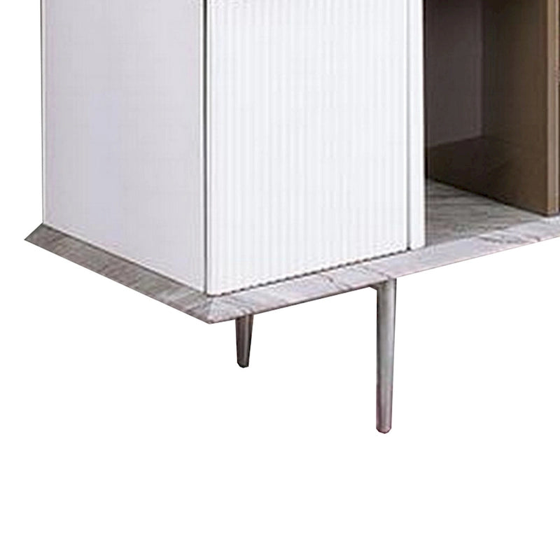 Meuble télé de 70 pouces, avec 1 tiroir et des étagères, blanc, brun, gris