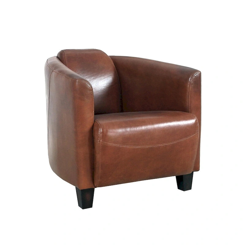 Fauteuil en cuir pleine fleur, marron - W27.5xD30xH27
