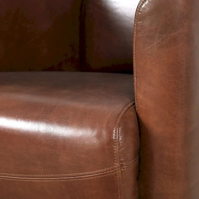 Fauteuil en cuir pleine fleur, marron - W27.5xD30xH27