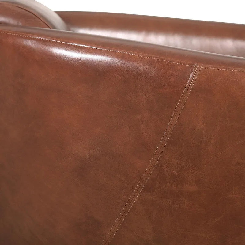 Fauteuil en cuir pleine fleur, marron - W27.5xD30xH27