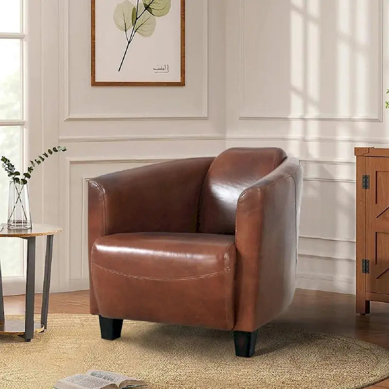 Fauteuil en cuir pleine fleur, marron - W27.5xD30xH27