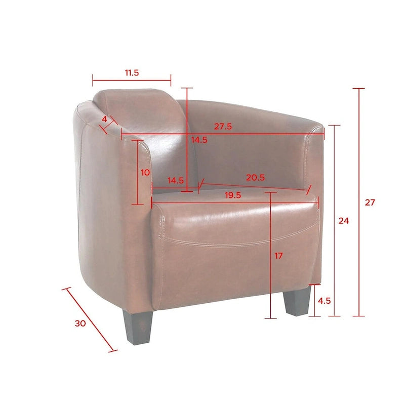 Fauteuil en cuir pleine fleur, marron - W27.5xD30xH27