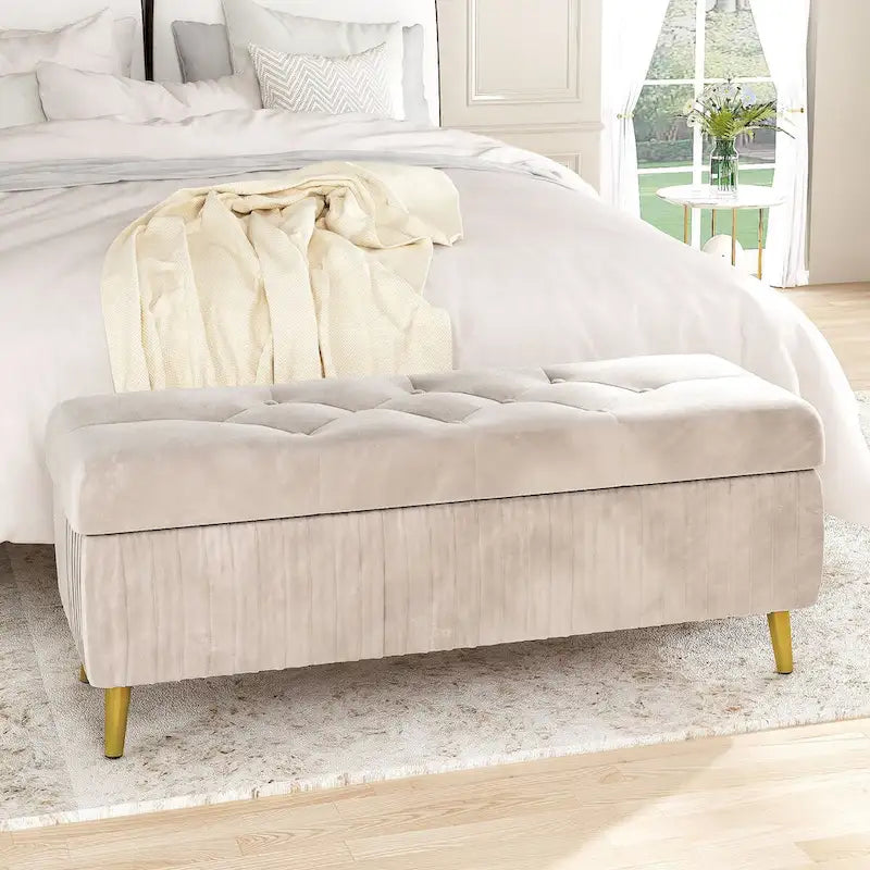 Moderne, getuftete Sitzbank mit Stauraum, samtbezogen, mit Knöpfen, ideal für Schlafzimmer, Wohnzimmer und Eingangsbereich