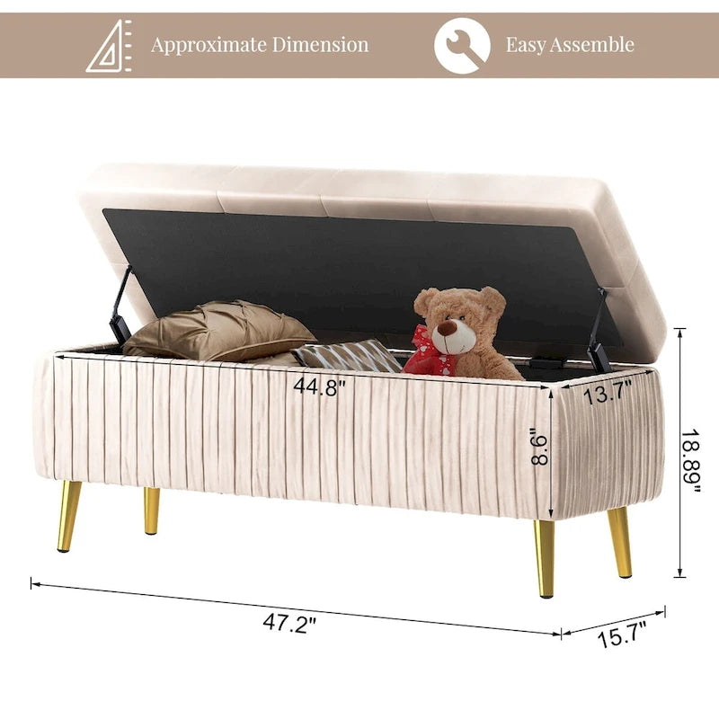 Banc coffre de rangement moderne capitonné en velours avec boutons, idéal pour la chambre, le salon ou l’entrée
