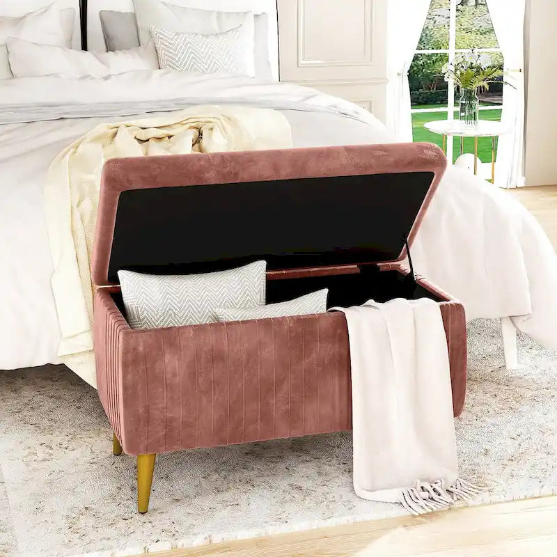 Banc coffre de rangement moderne capitonné en velours avec boutons, idéal pour la chambre, le salon ou l’entrée