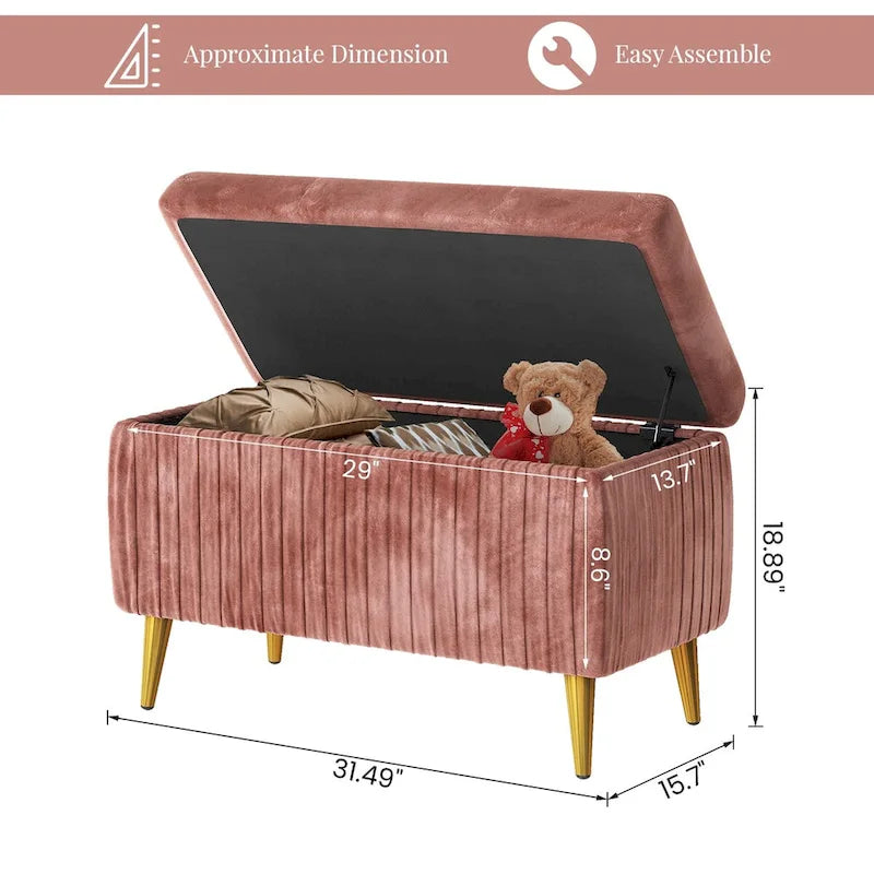 Banc coffre de rangement moderne capitonné en velours avec boutons, idéal pour la chambre, le salon ou l’entrée