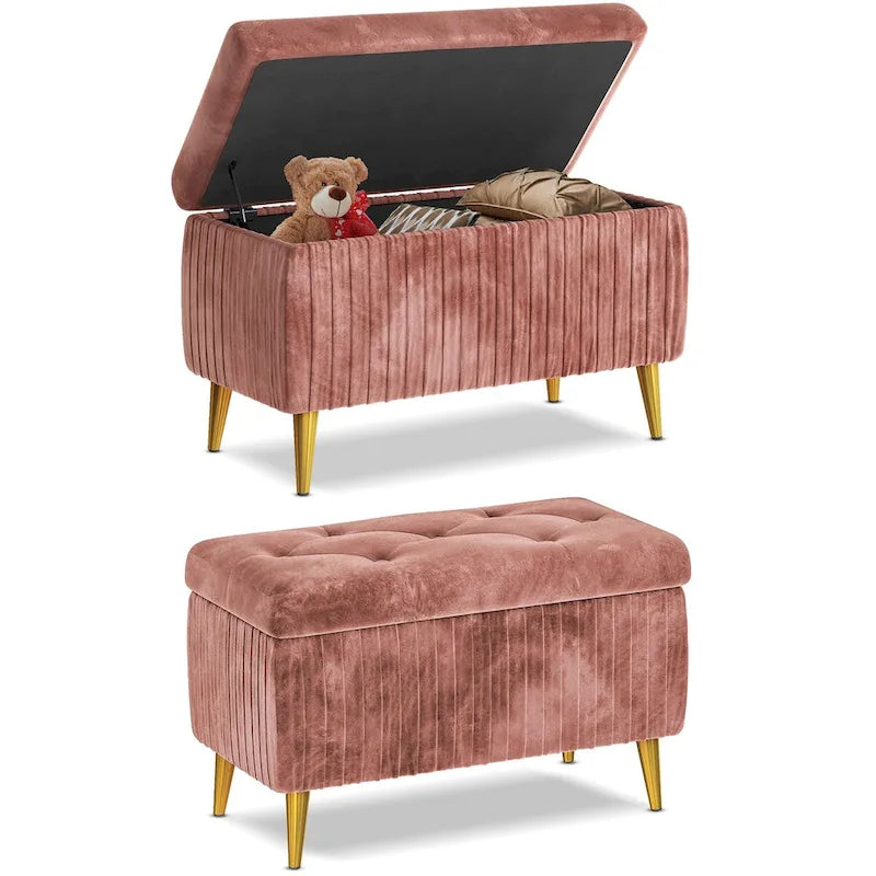Banc coffre de rangement moderne capitonné en velours avec boutons, idéal pour la chambre, le salon ou l’entrée