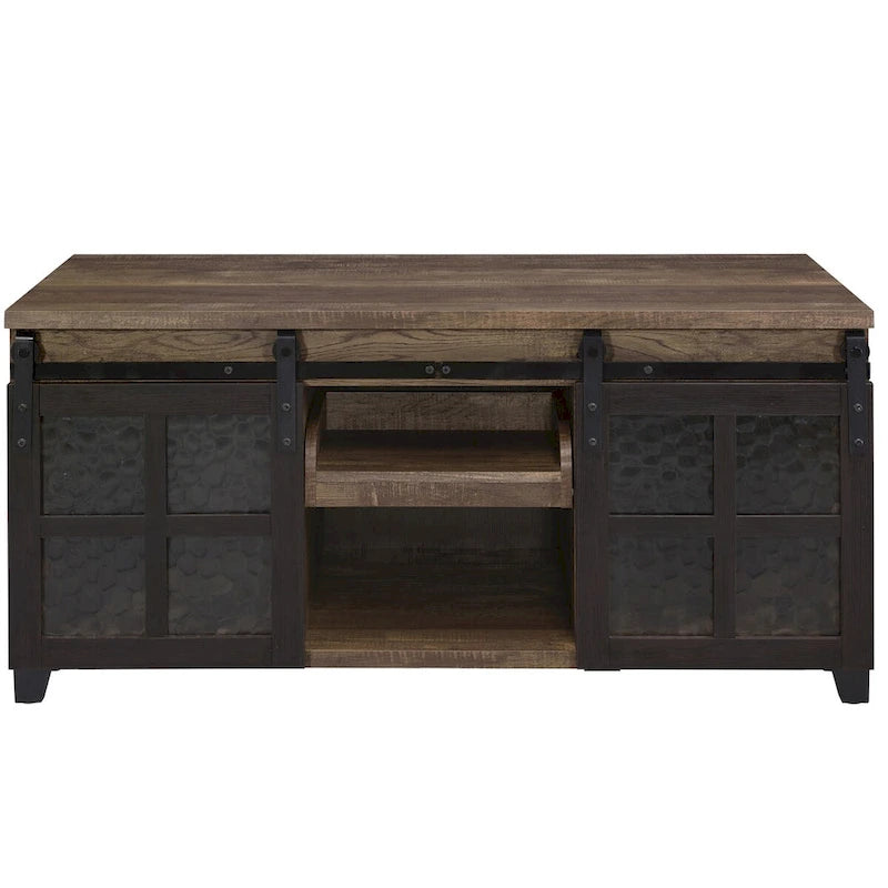 Couchtisch in rustikaler Eichenoptik mit schwarzem Finish und undurchsichtigem Glas - 47L X 24W X 23H