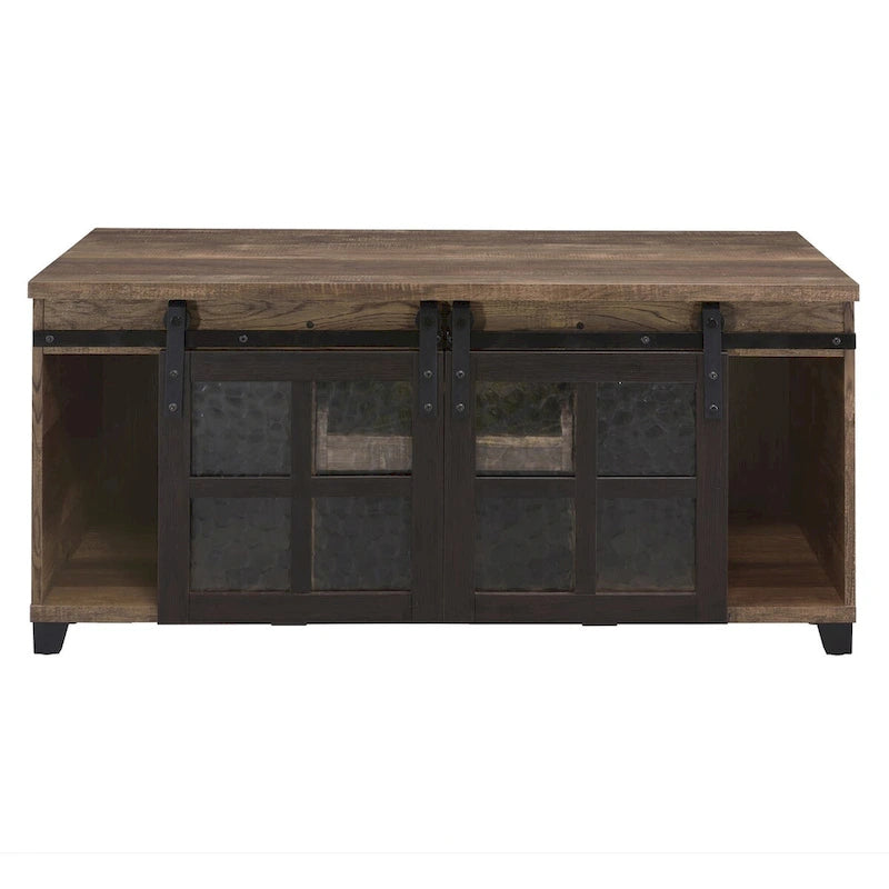 Couchtisch in rustikaler Eichenoptik mit schwarzem Finish und undurchsichtigem Glas - 47L X 24W X 23H