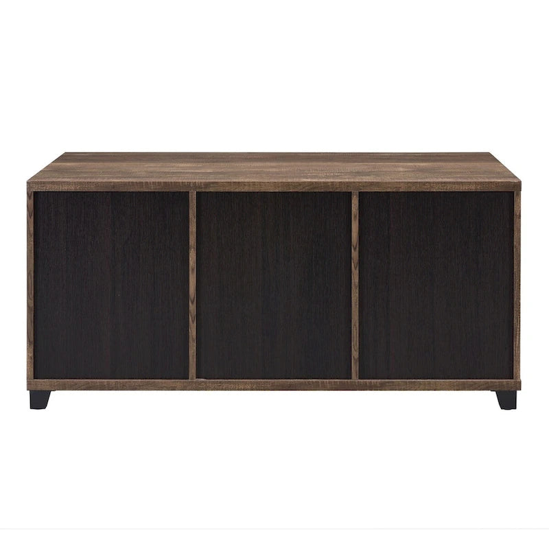 Mesa de centro con acabado en roble rústico y negro y vidrio opaco - 47L X 24W X 23H
