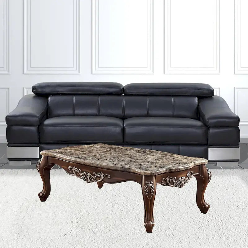 Table basse marron et chêne avec imitation marbre, en bois massif et bois manufacturé - 57