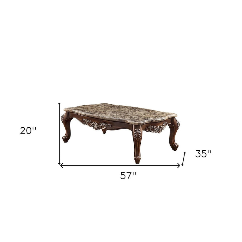 57 Couchtisch aus braunem und eichenfarbenem Kunstmarmor sowie Massiv- und Holzwerkstoff - 57