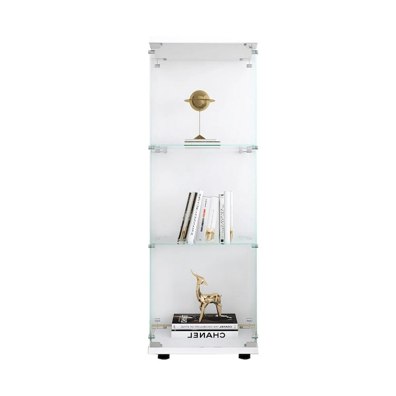 Vitrina de cristal con 3 estantes y una puerta, blanca, independiente, de instalación rápida