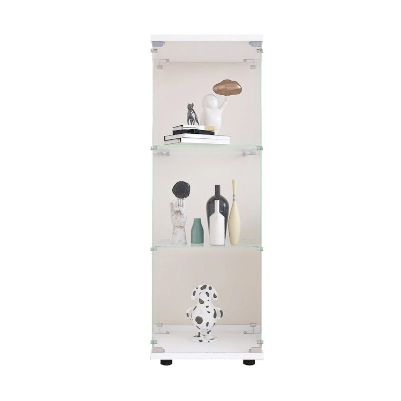Vitrina de cristal con 3 estantes y una puerta, blanca, independiente, de instalación rápida