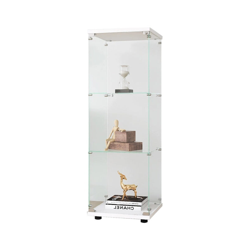 Vitrina de cristal con 3 estantes y una puerta, blanca, independiente, de instalación rápida
