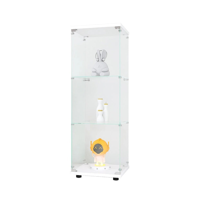 Vitrina de cristal con 3 estantes y una puerta, blanca, independiente, de instalación rápida
