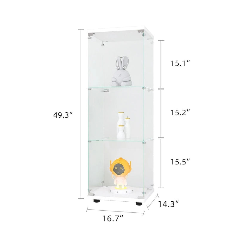 Vitrina de cristal con 3 estantes y una puerta, blanca, independiente, de instalación rápida