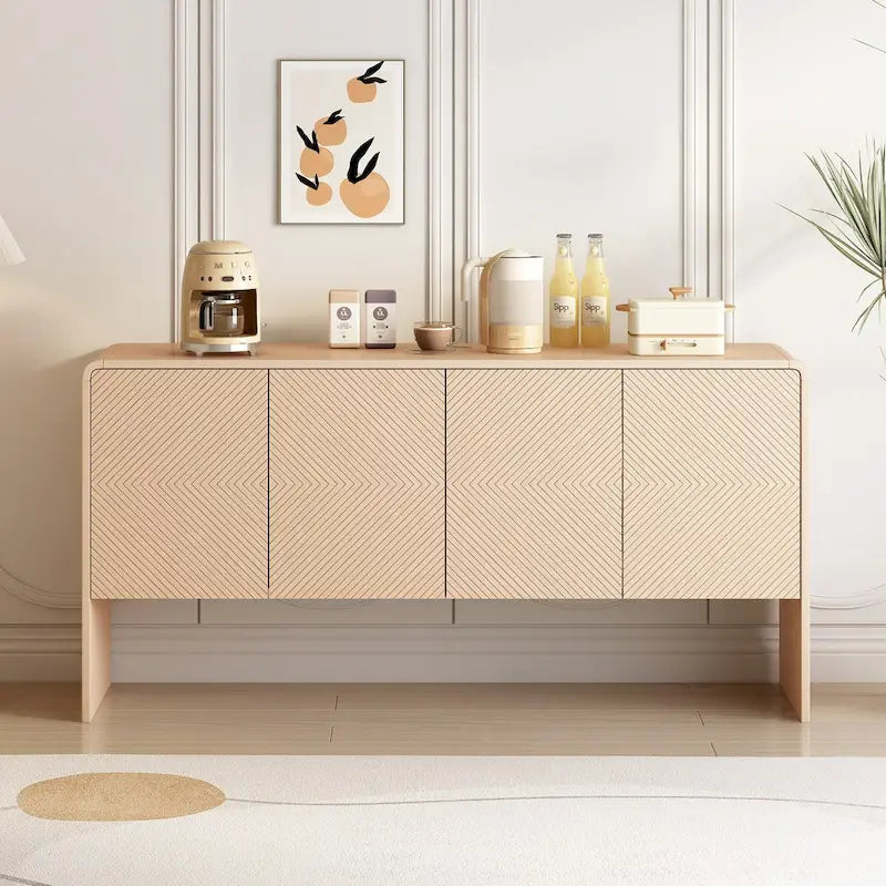 Aparador minimalista de 60 L con amplio espacio de almacenamiento, 4 puertas y mecanismo de cierre automático, para sala de estar y recibidor (crema albaricoque)