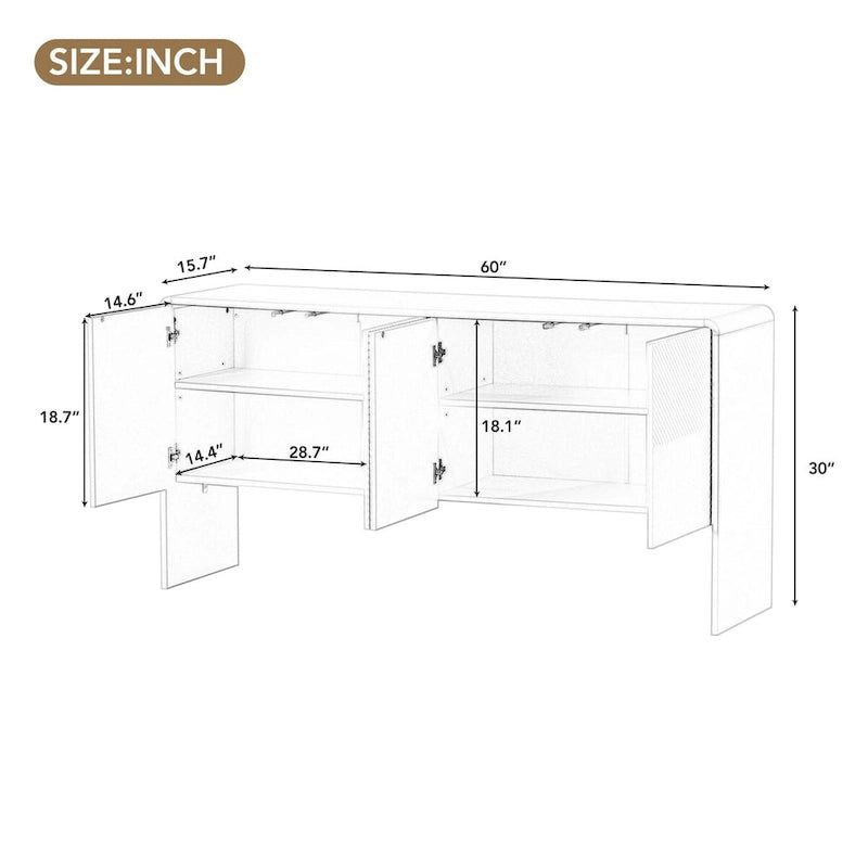 Buffet de style minimaliste, grande capacité de rangement de 60 L, avec 4 portes et mécanisme à ressort, pour le salon et l’entrée (crème abricot)