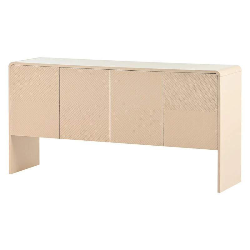 Buffet de style minimaliste, grande capacité de rangement de 60 L, avec 4 portes et mécanisme à ressort, pour le salon et l’entrée (crème abricot)